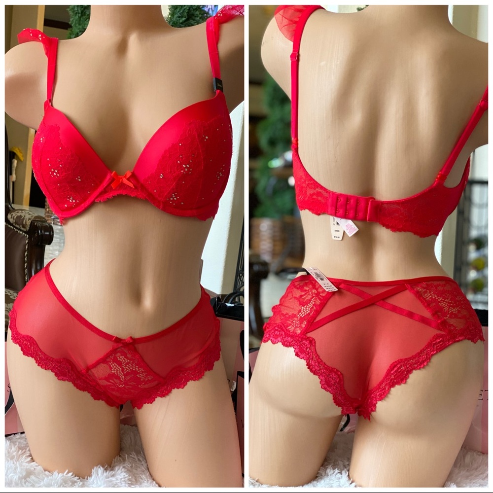 Victoria Secret Swarovski Rhinestone Bra Set New